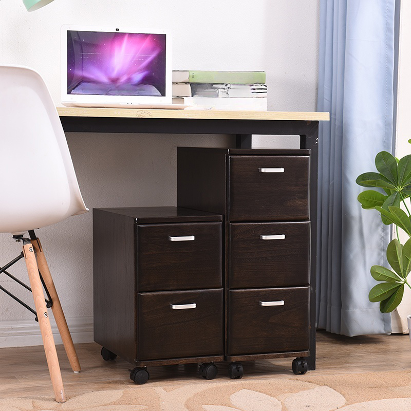 Modern Natural Wood Vertical Filing Cabinet with Wheels and Drawers