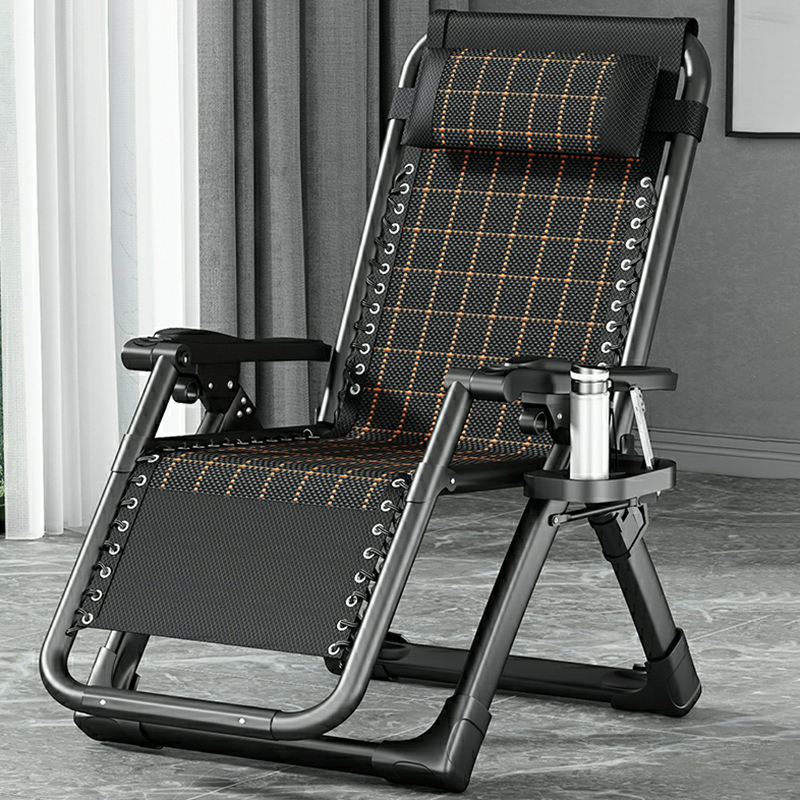 Simplistic Metal Folding Arm Recliner in Gunmetal with Cupholder , Removable Cushion and Solid Colour