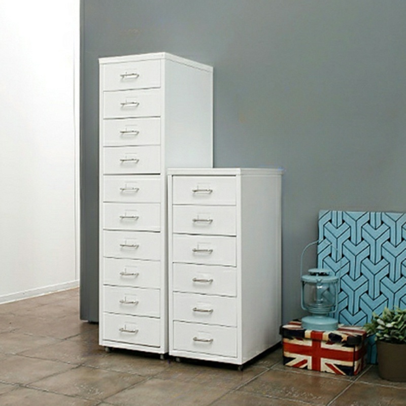 Contemporary Free Standing Fire Safe Steel Vertical Filing Cabinet with Smallest Drawers and Wheels