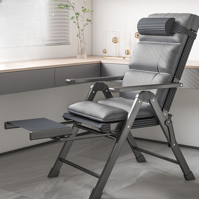 Folding Upholstered and Metal Reclining Chair with Headrest and Backrest