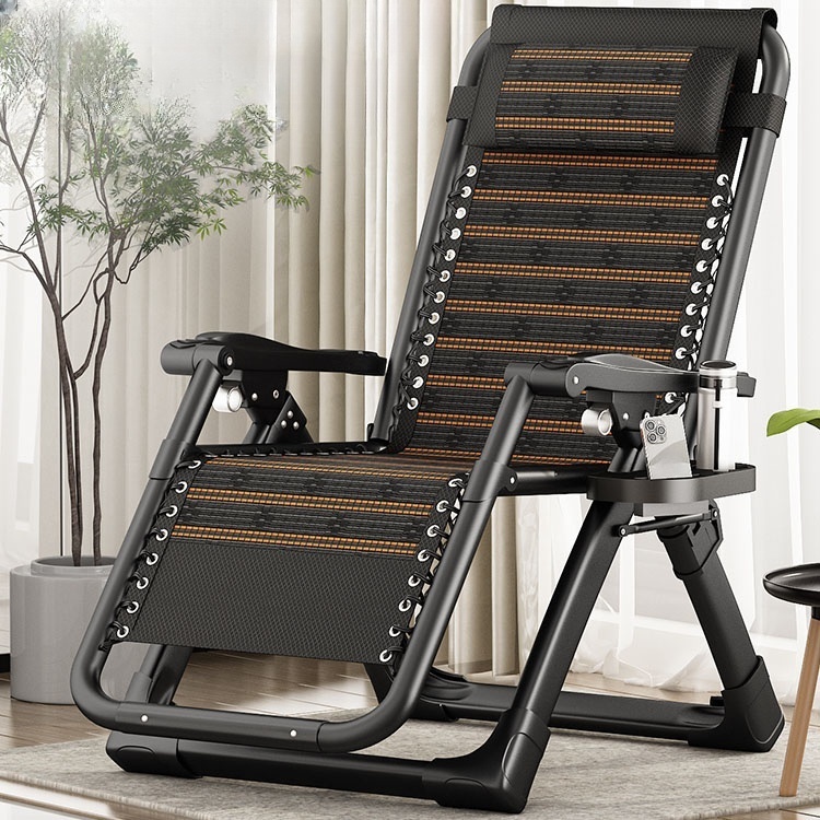 Modish Folding Solid Colour Black Metal Standard (No Motion) Reclining Reading Chair , Independent Foot Movement