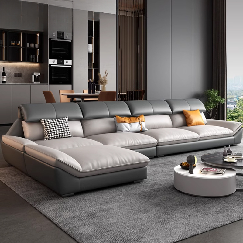 Trendy L-Shape/Straight Reversible/Horizontal Corner Sectional/Sofa Couch with Gray Sponge Upholstered Seat, Flared Arm & Cushion Back