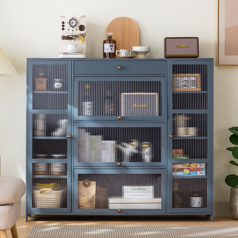 Freestanding Floor Sideboard with Countertop, Clear Doors and Storage