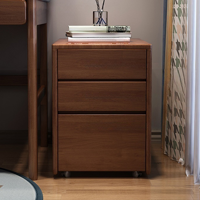Vertical Filing Cabinet in Wood with Wheels and Smallest Drawers in a Trendy Style