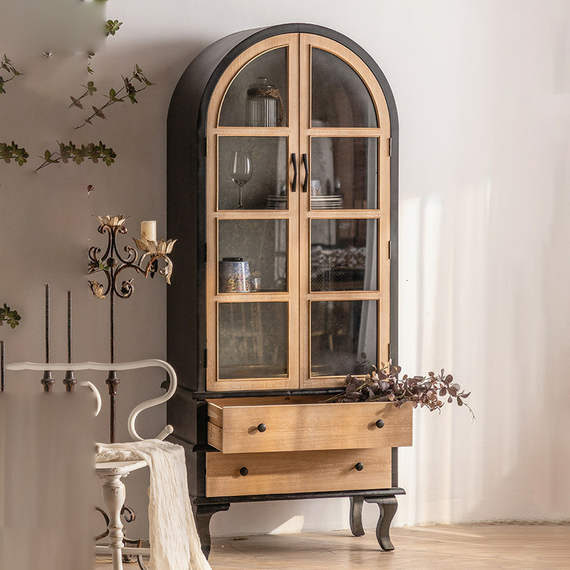 Retro/Antique Full Overlay Freestanding Reclaimed Wood /Distressed Metal China Cabinet/Accent Cabinet with Kitchen Appliance Storage for Living Room, Open Storage Included/Not Included