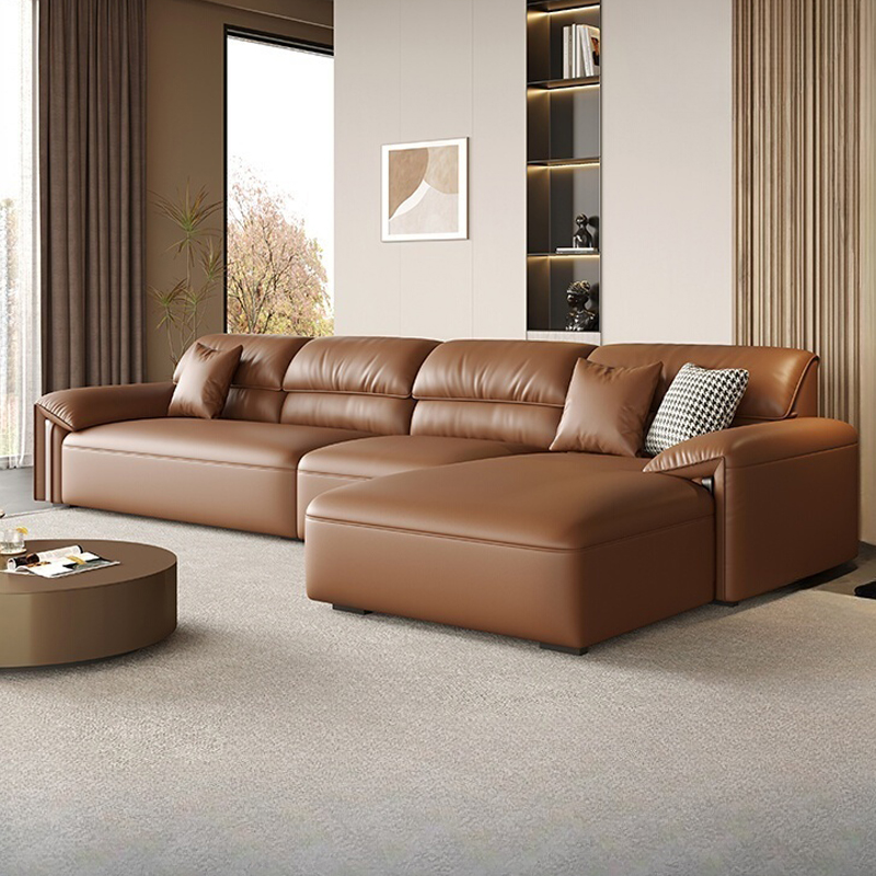 Living Room Use L-Shape Brown Sofa Recliner with Concealed Support