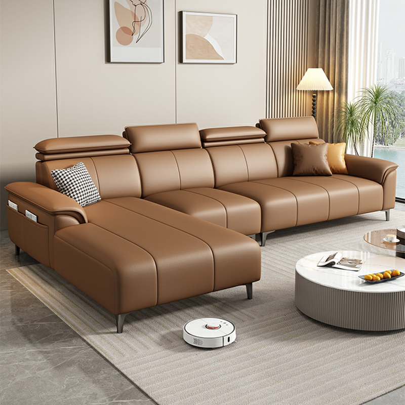 Mocha L-Shape Left Hand Facing Sofa Chaise with Adjustable Headrest Living Space