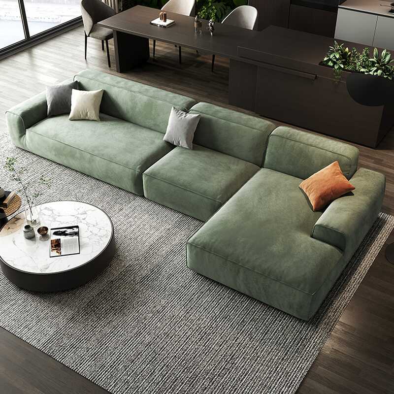 Living Room Use L-Shape/Straight Pine Green Right Hand Facing/Horizontal Sofa Chaise/Sofa with Concealed Support