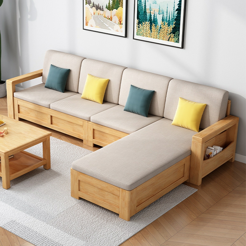 5 Person/2 Person/1 Person Scandinavian Straight/L-Shape Natural Wood Horizontal/Reversible Sofa/Corner Sectional with Shelves & Concealed Support