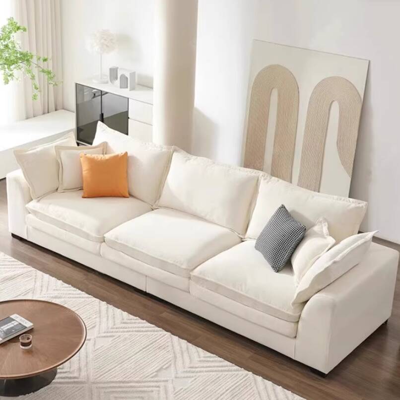 Minimalist Straight/L-Shape Horizontal/Right Sofa Couch /Sofa Chaise in Cream with Concealed Support