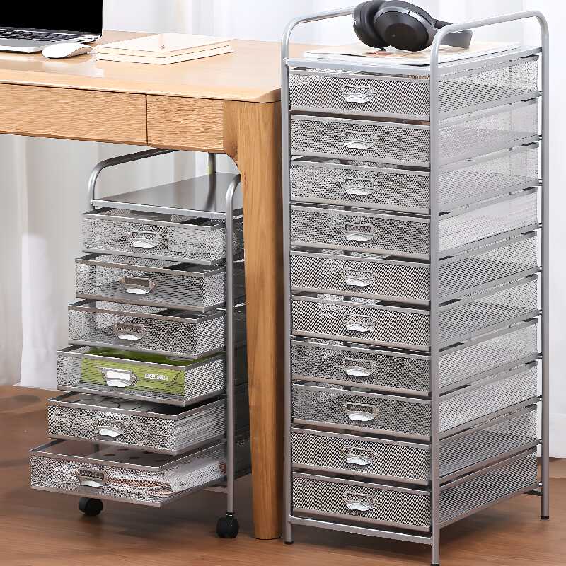 Steel Vertical Filing Cabinet with Mesh Drawers in a Simplistic Style, Casters & Smallest Drawers Included/Not Included