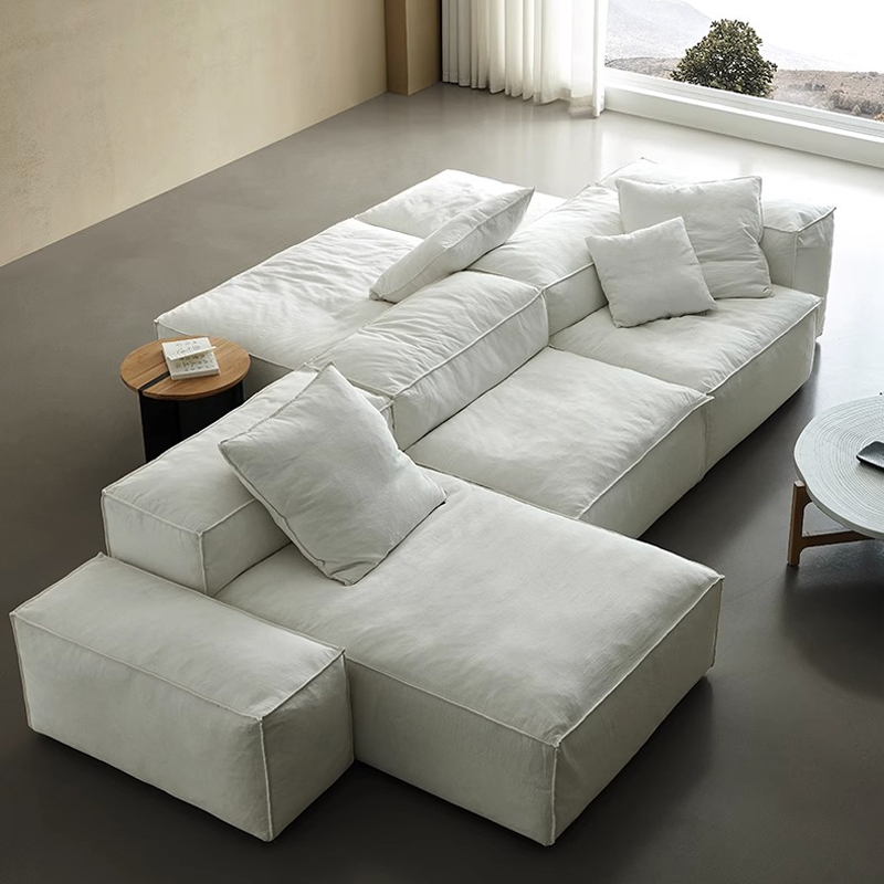 Straight/L-Shape Horizontal/Left Hand Facing Sofa/Sofa Chaise in Soft-White with Pine Frame & Concealed Support for Living Room