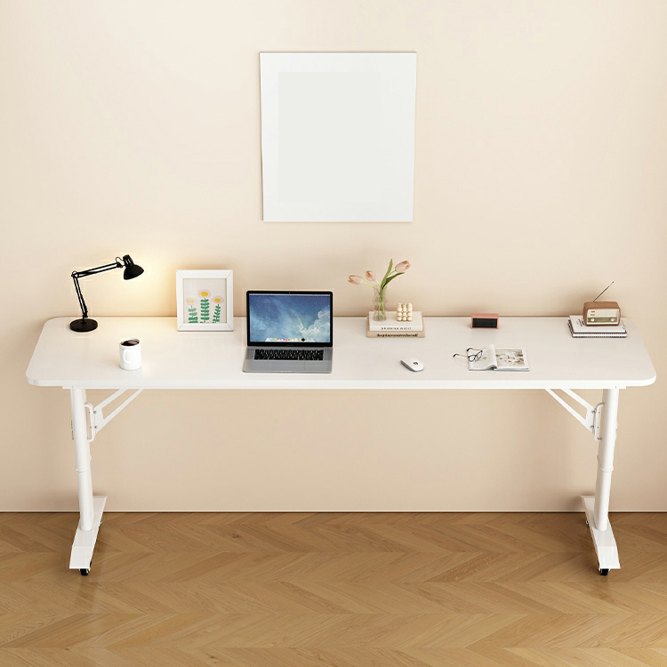 White Wood Tabletop Adjustable Height Computer Cart with Roller Wheels