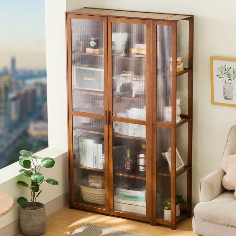 Ground Acrylic Door 7 Shelves Independent Curio Cabinet with Locker and Unenclosed Storage for Parlor