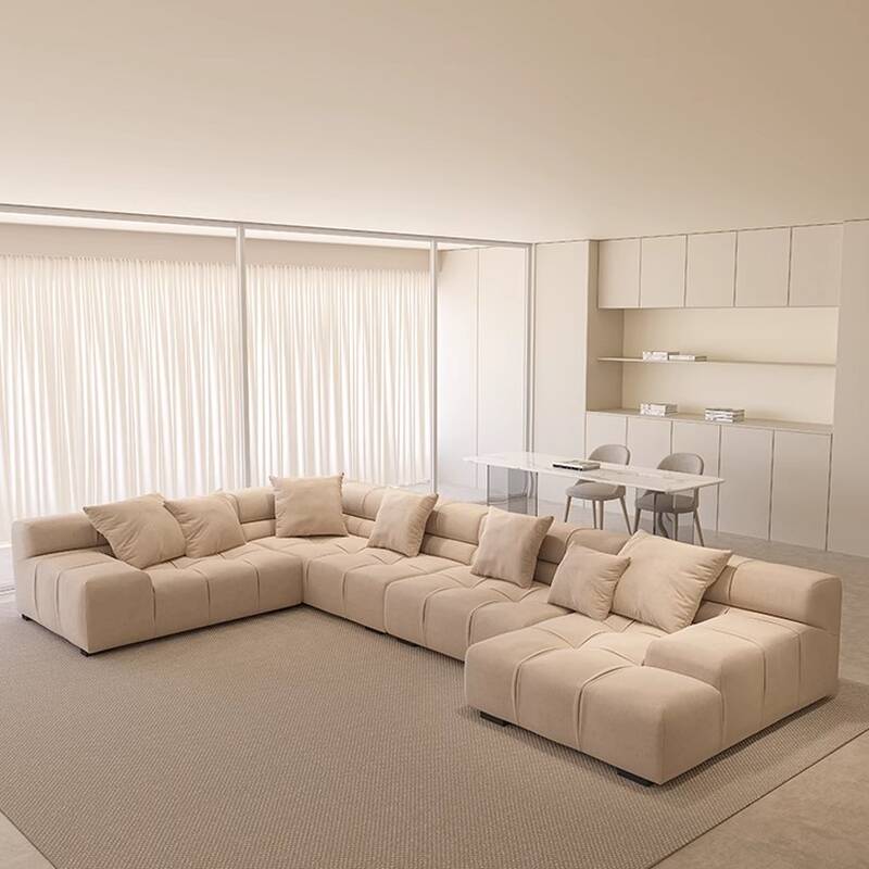 L-Shape/Straight Corner Sectional/Sofa Couch in Tan with Armrest for Sitting Room in a Modish Style