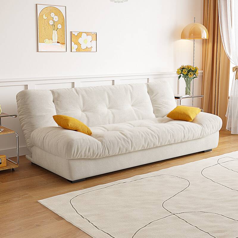 3 People/4 People/ Loveseat Queen Size/King Size/Full Size Sponge Button-tufted Futon Folding Bed with Cushion Back, Detachable Mattress & 2 Pillows