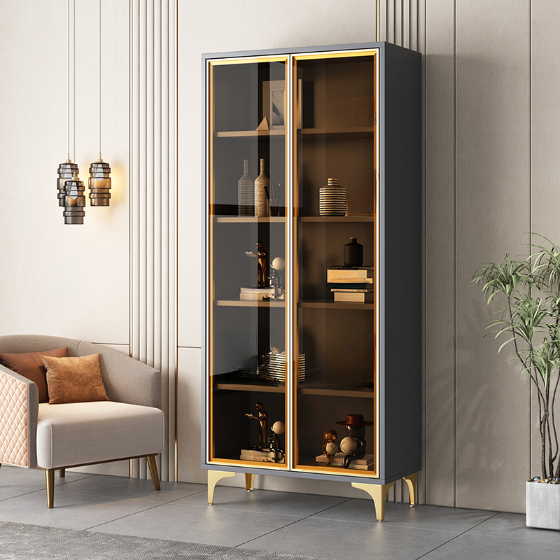 Confined Self-supporting All-encompassing Overlay Ground Slab Accent Cabinet with Tempered Glass Doors, Receptacle and 6 Shelves/5 Shelves/4 Shelves