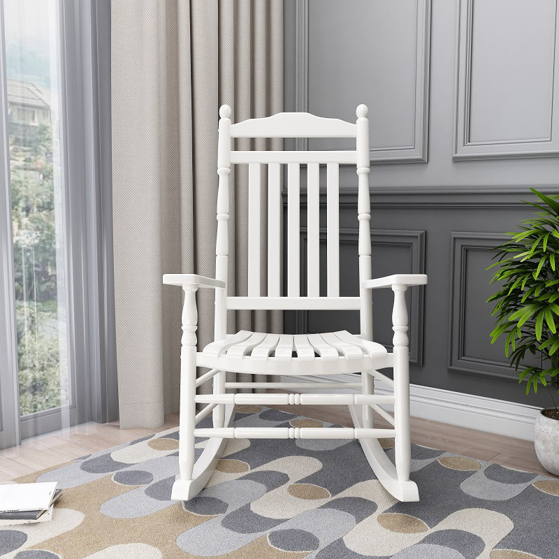 Contemporary Timber Slat-back Indoor Rocking Chair with Armrest