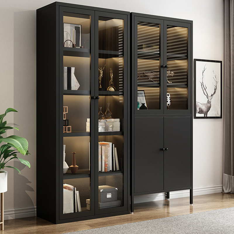 Glazed Door Alloy Standard Display Stand with 6 Shelves/7 Shelves/4 Shelves, 1 Cabinet/2 Cabinets and Locker