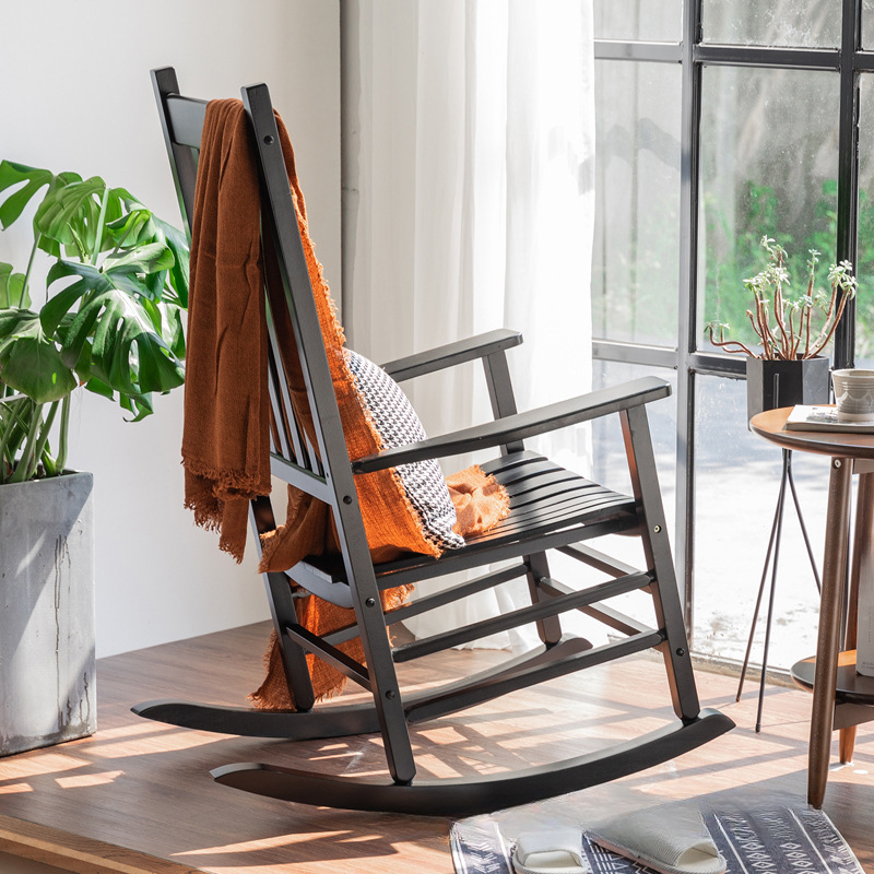 Midnight Black/Chalk/Cocoa Craftsman Wood Front Porch Rocking Chairs