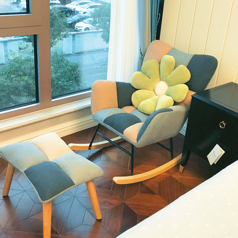 Contemporary Alloy Cushioned Living Room Rocking Chair 2 Piece Set with Footstool & Recessed Arm