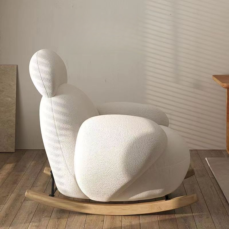 Rubberwood Rocking Chair Couch with Round Arm and Ottoman Featuring Rear Back