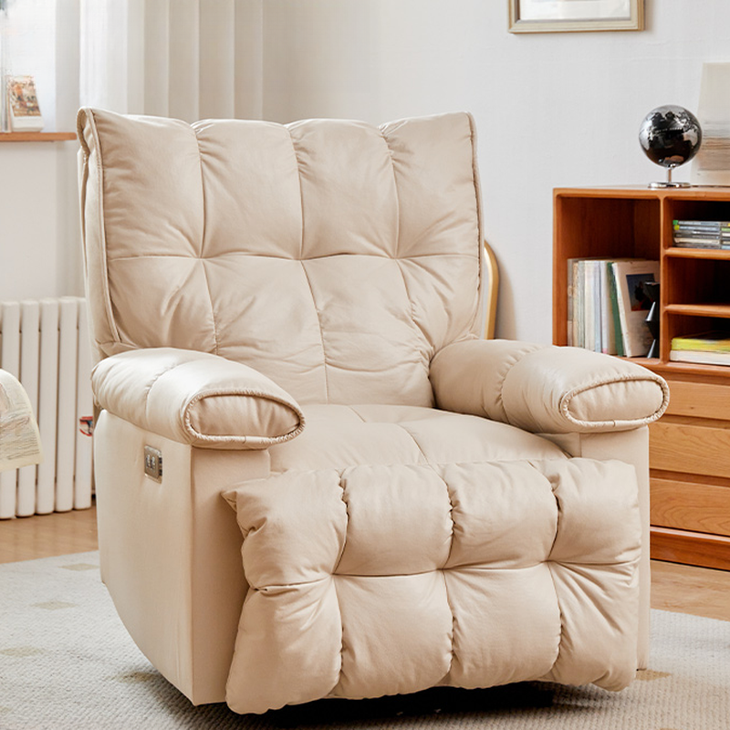 Modern Upholstered Reclining Accent Chair with Locking Back Angle, Detachable Cushion and Independent Foot Movement and Lumbar Support, Rocking Base and Alloy Frame