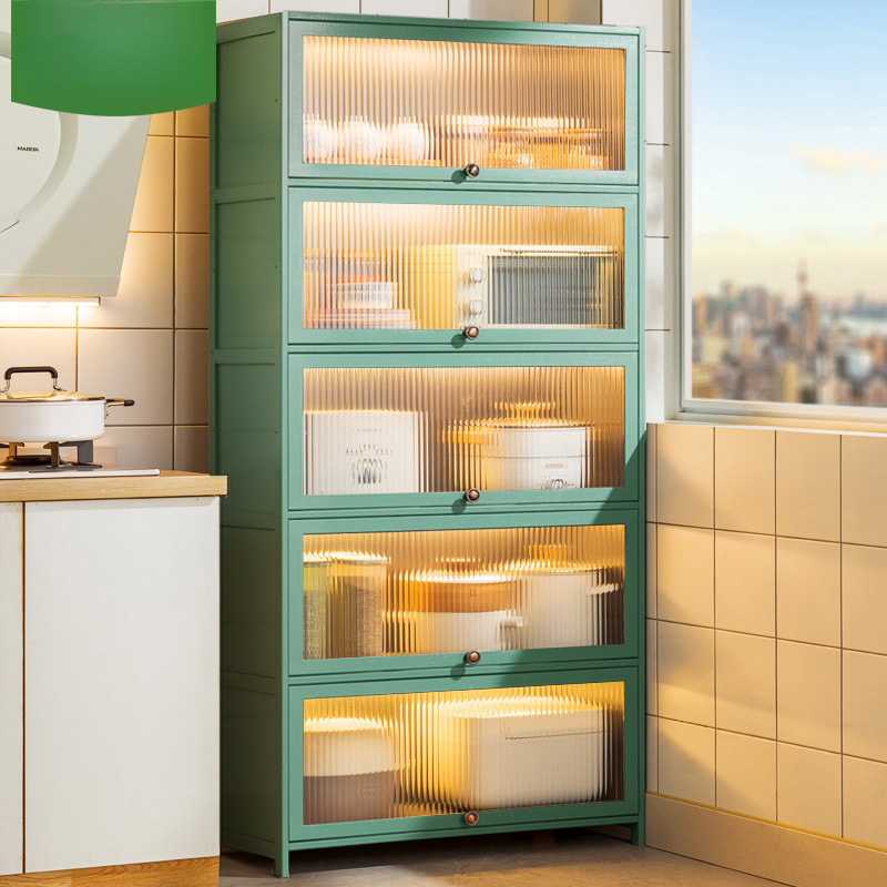 Olive Green Ground Accent Cabinet with Exposed Storage and Container