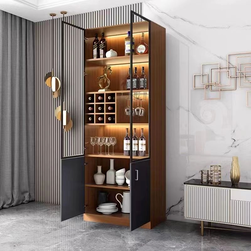 Sleek Slab Flooring China Cabinet with Container Storage and Stemware Organizer