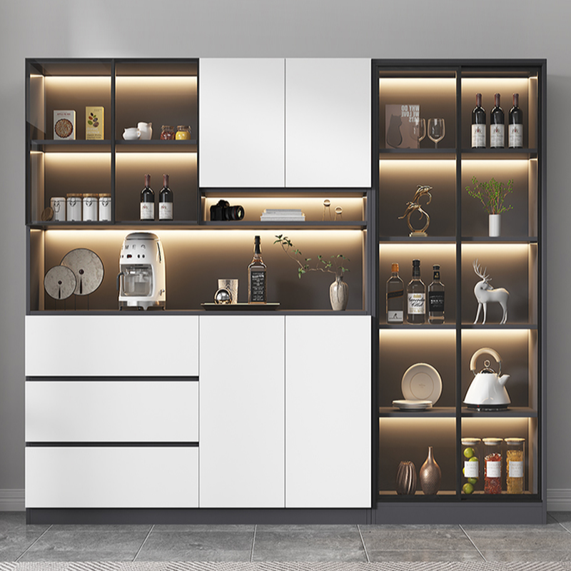 Slab Flooring China Cabinet with Container Storage and Uncovered Storage