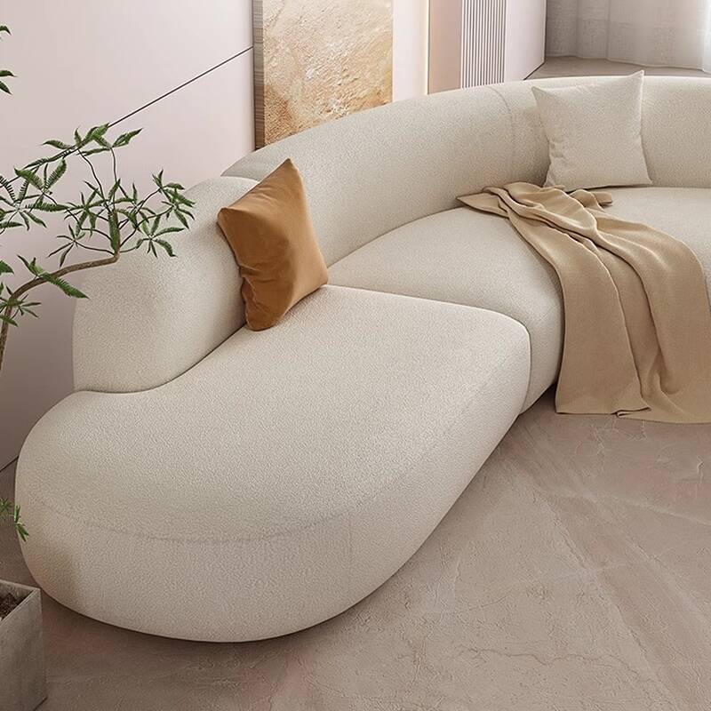 Symmetrical/Horizontal L-Shape/Straight Leather/Sherpa Upholstered Corner Sectional/Sofa Couch in Soft-white for Sitting Room with Backrest for Seats 7/6-seater/5-seater in a Casual Style, Size 250 x 250 x 64 cm, Upholstery Material Leather- OZ-Home-Hub