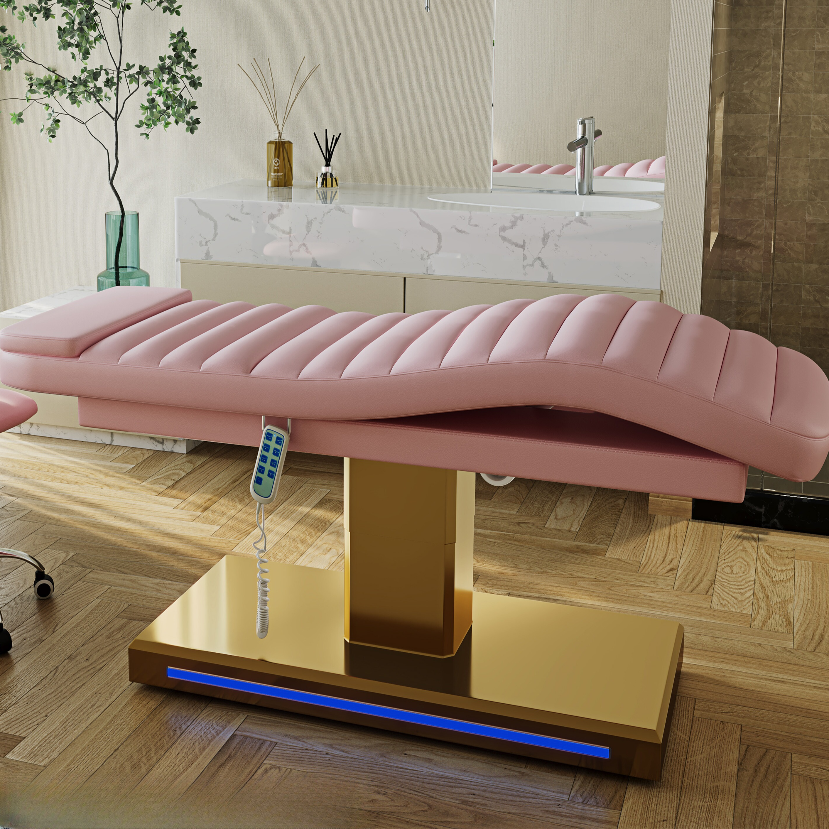 Multi-levelled Abrasion Resistance Rectangular Facial Bed with Cylinder Metal Base