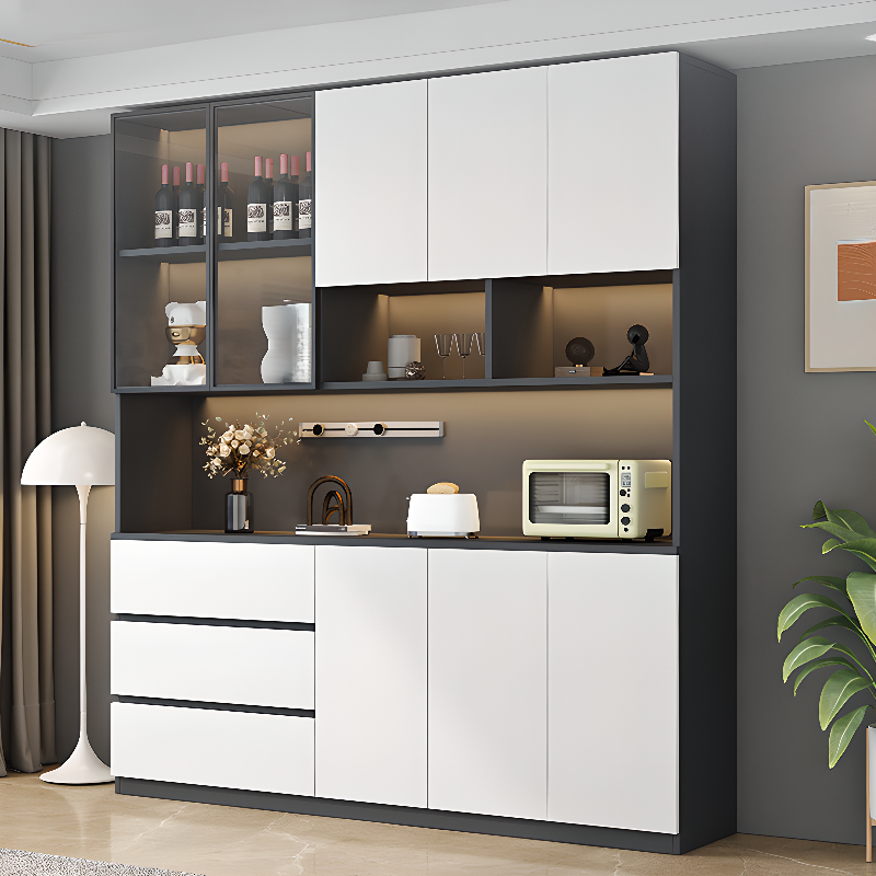 7 Shelves/11 Shelves/6 Shelves Wood Cabinet Set with Locker, Uncovered Storage Included/Not Included