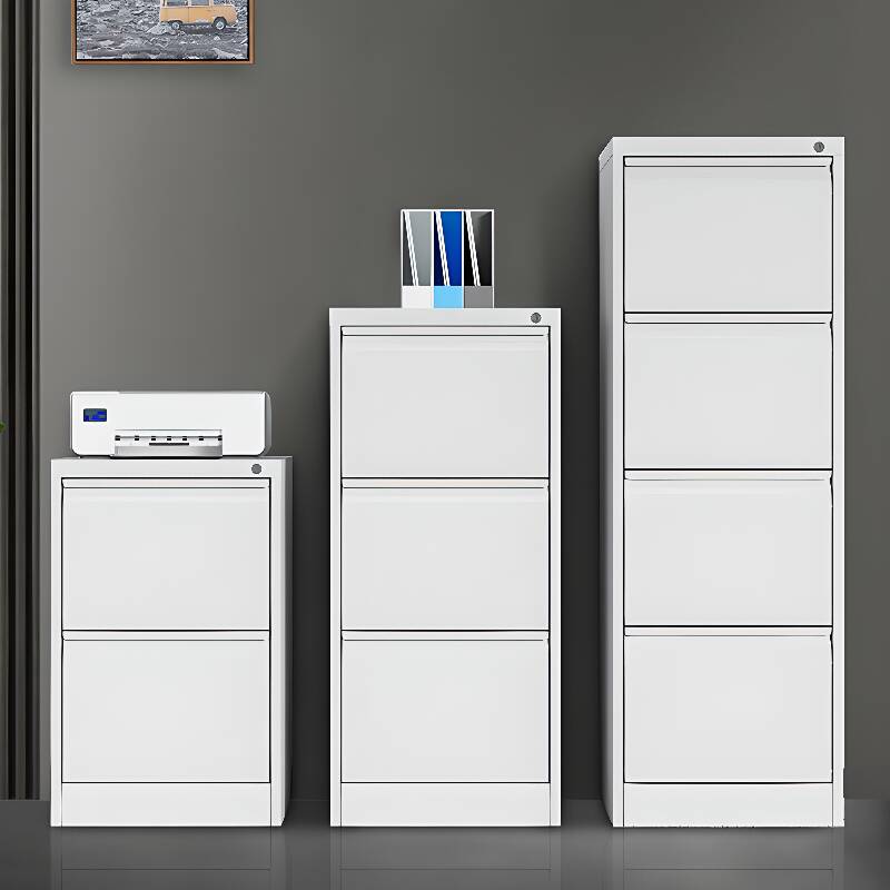 Flame-resistant Free Standing Vertical Filing Cabinet in Steel with Soft Close, Key Lock and Repository in a Contemporary Style