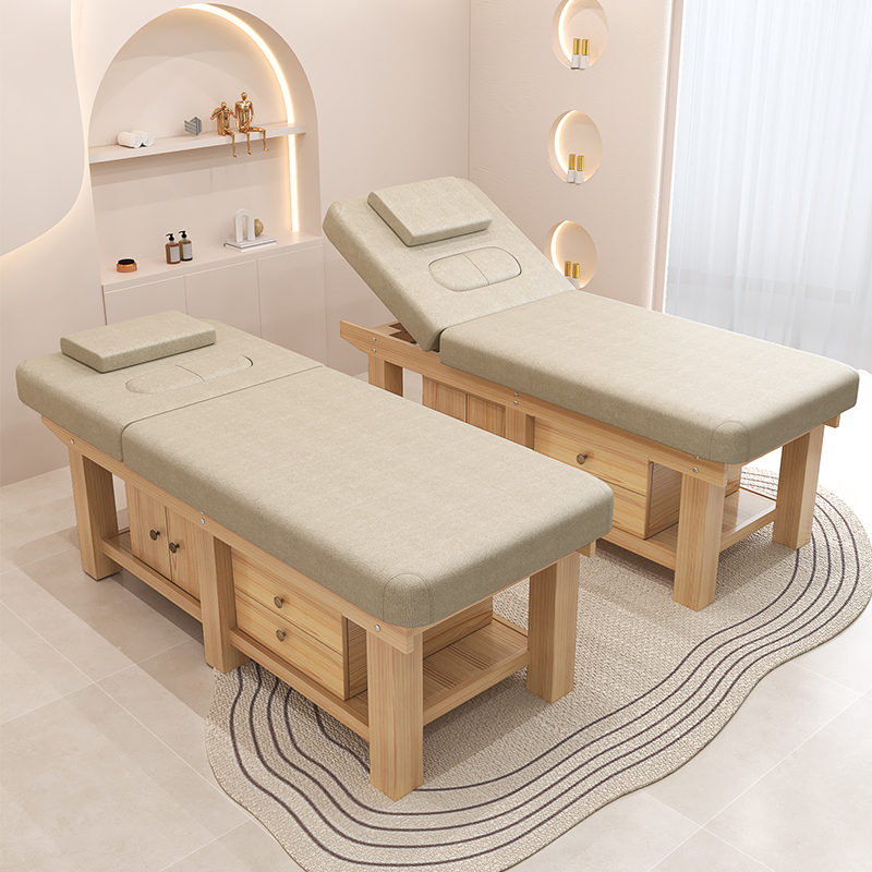 Timber Rectangular Fixed Height Facial Bed with Slab Base