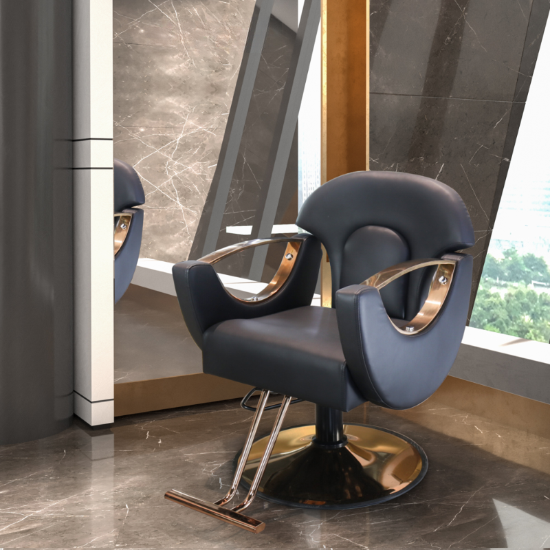 Modern Adaptable Height Barber Chair with Wingback & Round Base
