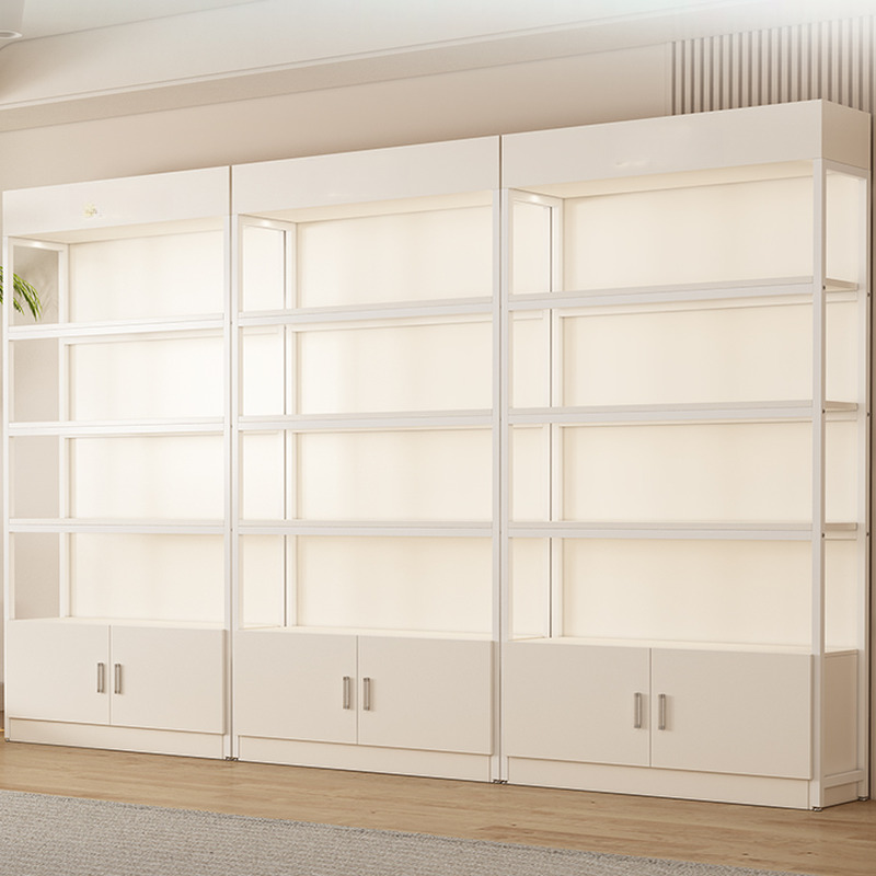 Unattached Ground Accent Cabinet in Wood with Container, Visible Storage and 5 Shelves/6 Shelves in a Casual Style