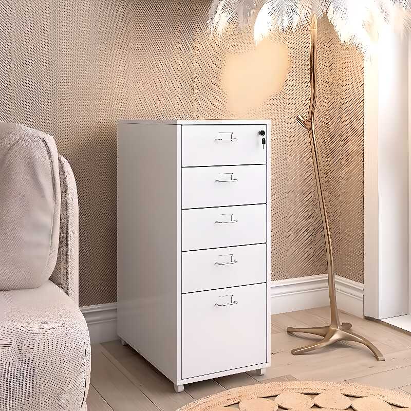 Contemporary Alloy Vertical Filing Cabinet with Free Standing Design, Turned Swivel, Swivel Wheels, and Smallest Drawers