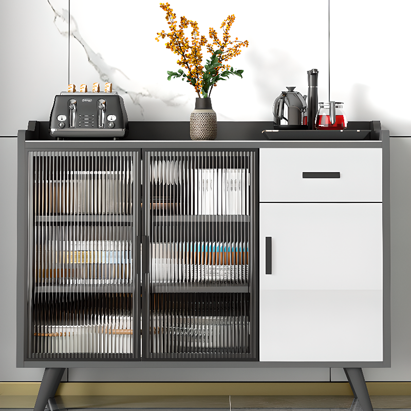 Lumber Flooring Refrigerator Cabinet with Receptacle, Single Drawer, 2 Cabinets, Glass-panel Door, and Changeable Shelf