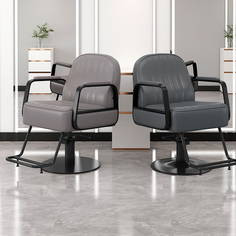 L-Shape Height Adjustable Rainproof Upholstered Leather Variable-sized Manual Recline Barber Chair with Stainless Alloy Frame