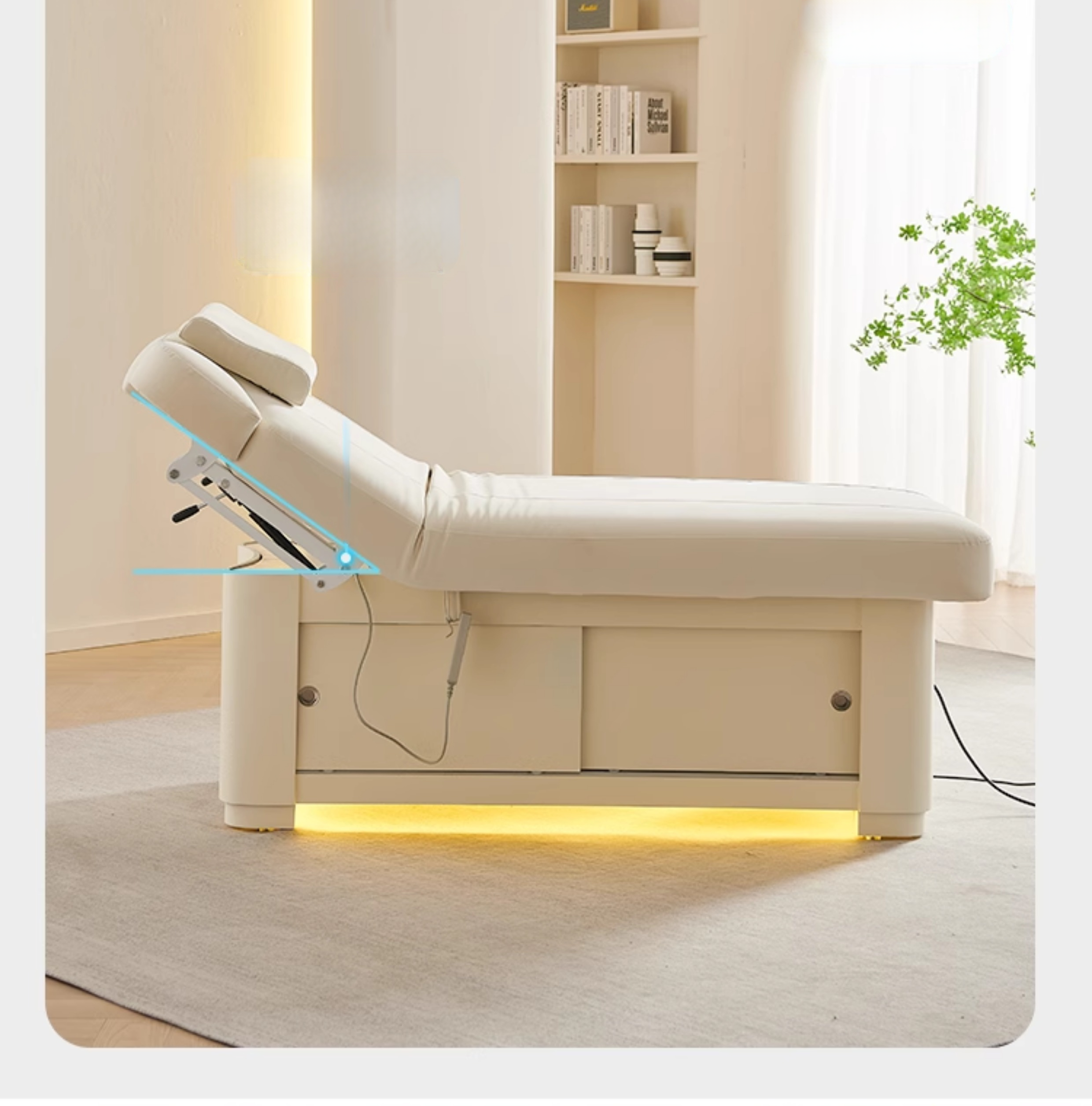 White Timber Rectangle Massage Bed with Slab Base