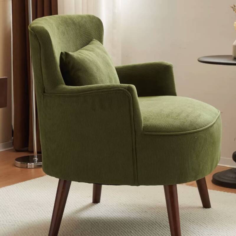 Green/Ink Crisscross/Abstract/Argyle Foam Four Legs Arm Chair with Fixed Back, Arms & Pillow