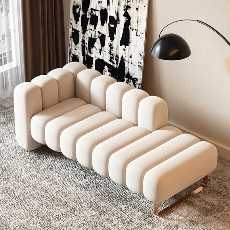 Minimalist Solid Colour Flannel Chaise Bench with Left-Arm Tuxedo Arm, Reclining Corner Unit