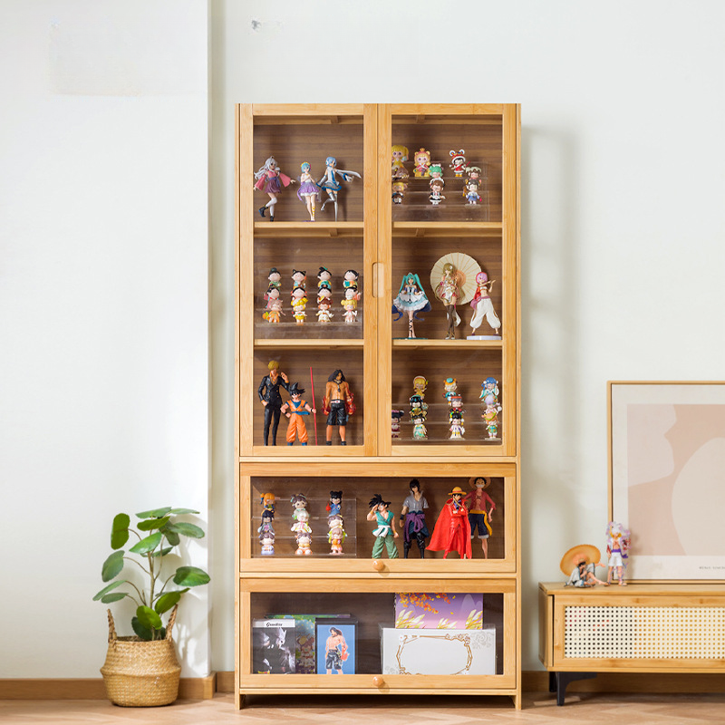 Curio Cabinet with 5 Shelves, Receptacle, Self-supporting, Encased, Total Overlay