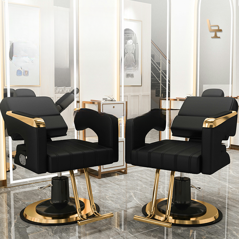 Metal Rectangle Striped/Solid Colour Damp-proof Barber Chair with Foot Platform & Open Back, Manual Recline