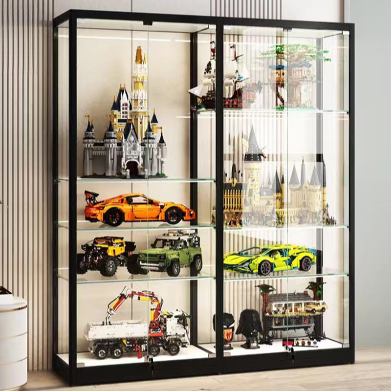 Ground Curio Cabinet with Container Storage, Standalone and Encased with Seamless Overlay