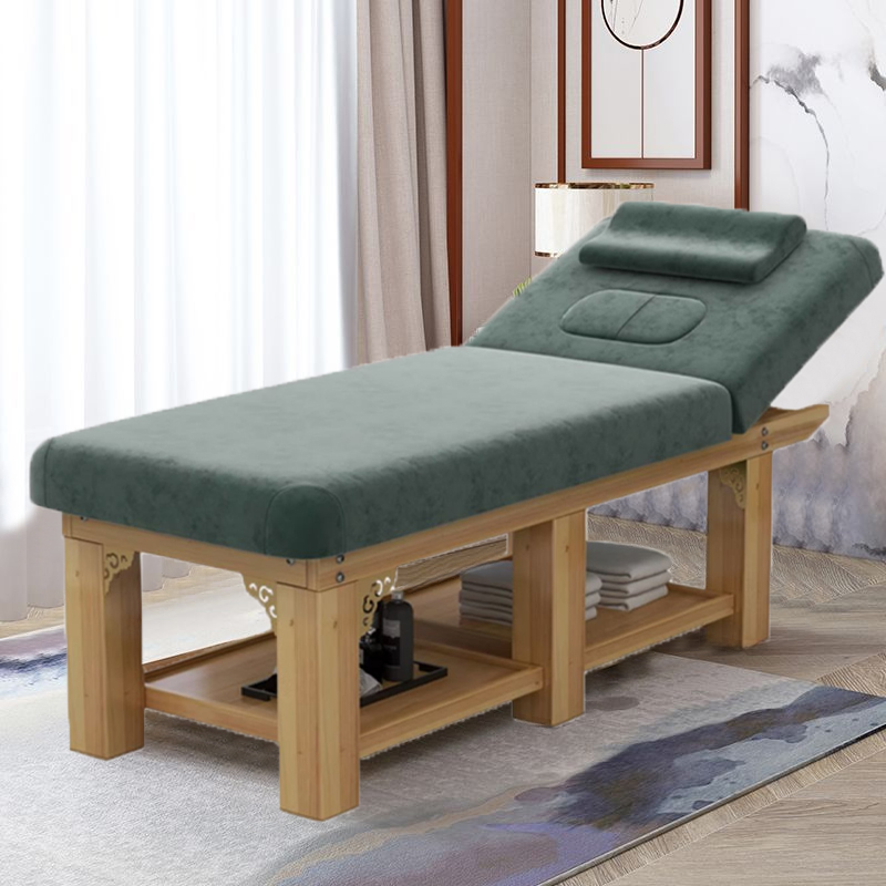 Wooden Trestle Base Rectangle Facial Bed with 1 Chair