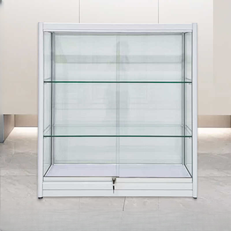 Chalk Metal Accent Cabinet with Locker, 3 Shelves, Secure Cabinet, Glass-panel Door, and Illuminating Features