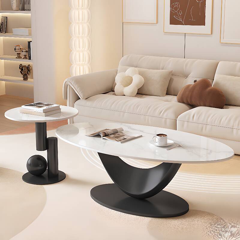 Oblong/Round Stone Top Single/Nesting Coffee Table for Home in a Modern Style