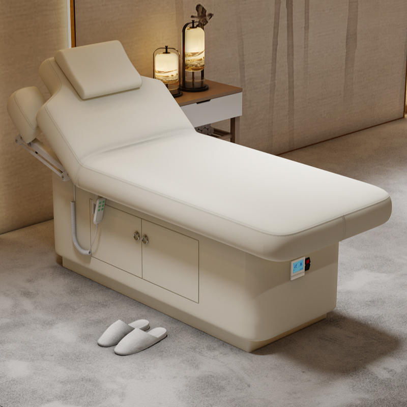 Cream Timber Height-adjustable Rectangular Massage Bed